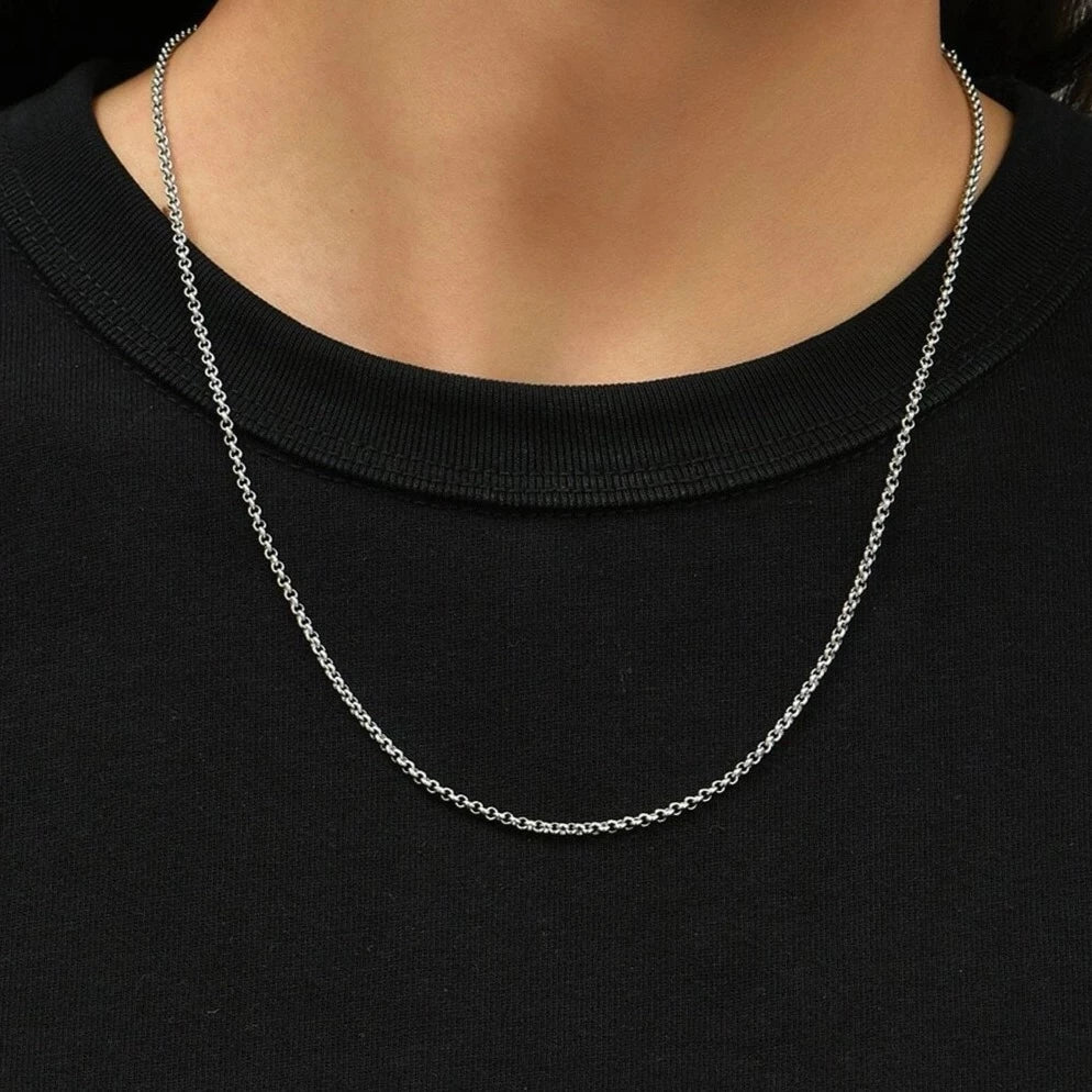 SILVER-TONE STAINLESS STEEL CURB CHAIN NECKLACE