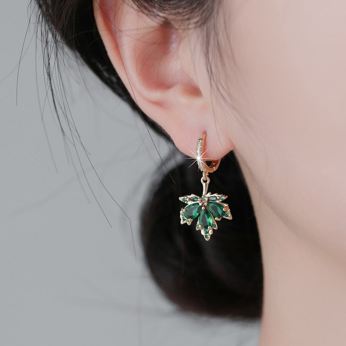Cubic Zirconia Emerald Leaf Earrings