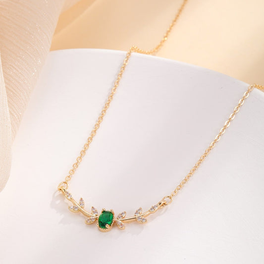 Emerald Leaf Charm Necklace