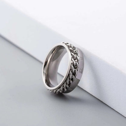 8 MM SILVER-TONE STAINLESS STEEL CHAIN RING - IceGlint