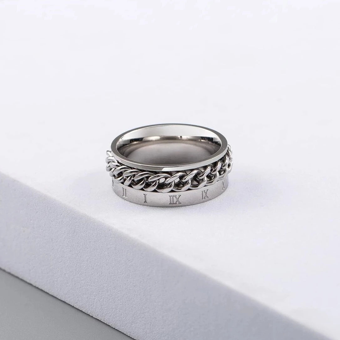 8 MM SILVER-TONE STAINLESS STEEL CHAIN RING - IceGlint