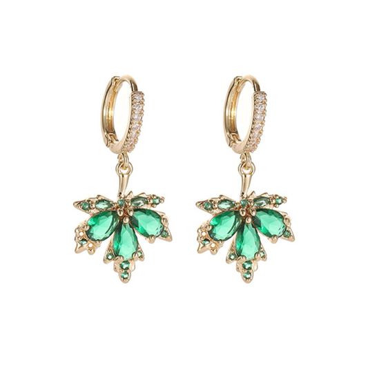 _Gift_Cubic Zirconia Emerald Leaf Earrings