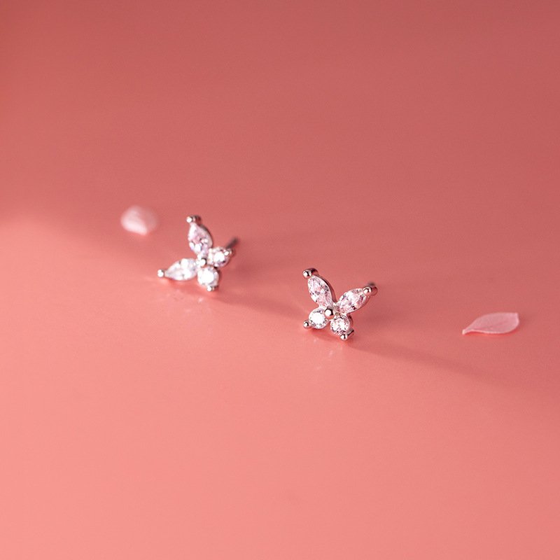 BUTTERFLY STUD EARRINGS on pink background- IceGlint